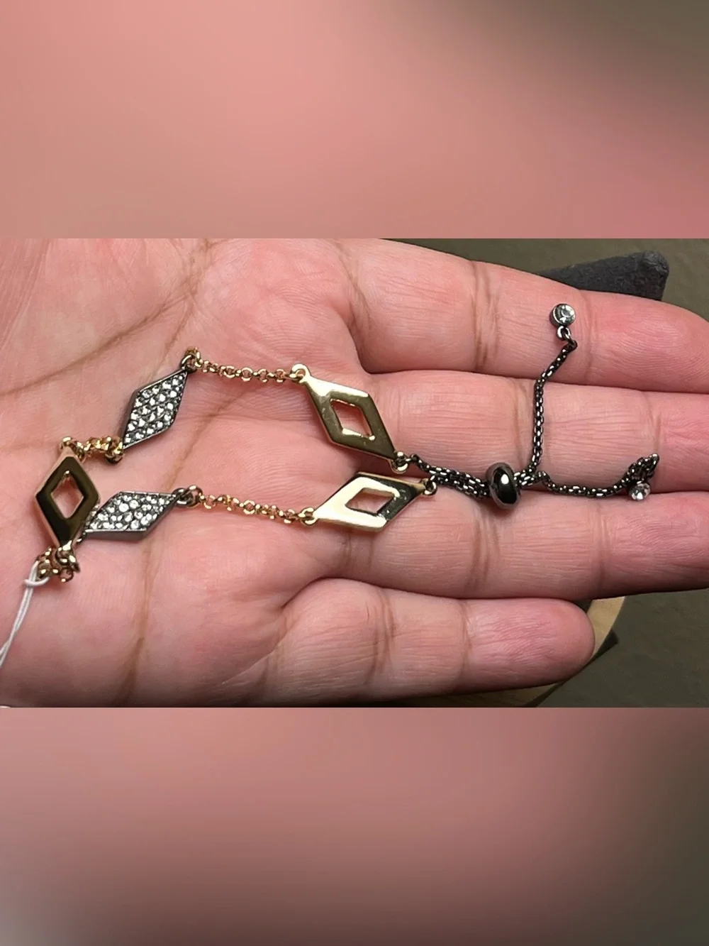 Karl Lagerfeld Rose Gold and Gunmetal Pavé Geometric Adjustable Bracelet